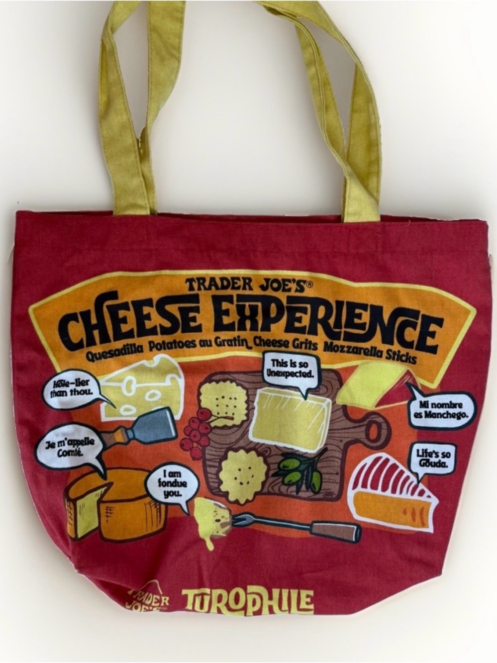 Trader Joe's Turophile Cheese Experience Tote Bag Red Canvas Grocery Shopping